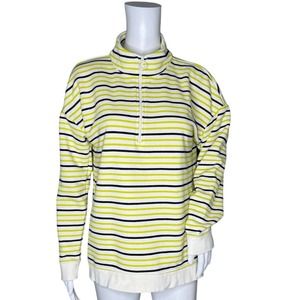Talbots Sweatshirt Women Medium Yellow Blue Striped Casual Loungewear Athleisure